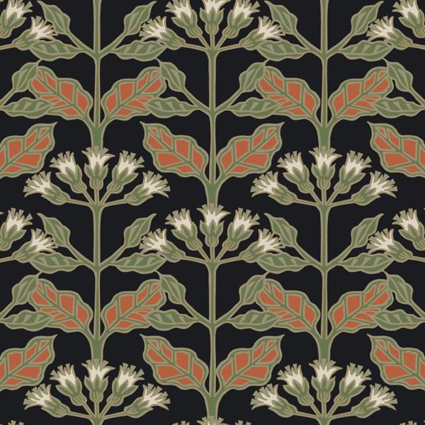 Sample - W3924.812.0 | W3924, Black Botanical - Kravet Design Wallpaper
