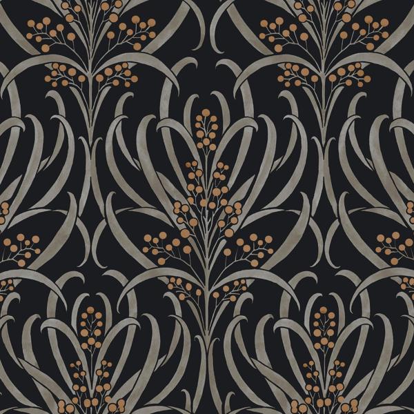 Sample - W3927.8.0 | W3927, Black Botanical - Kravet Design Wallpaper
