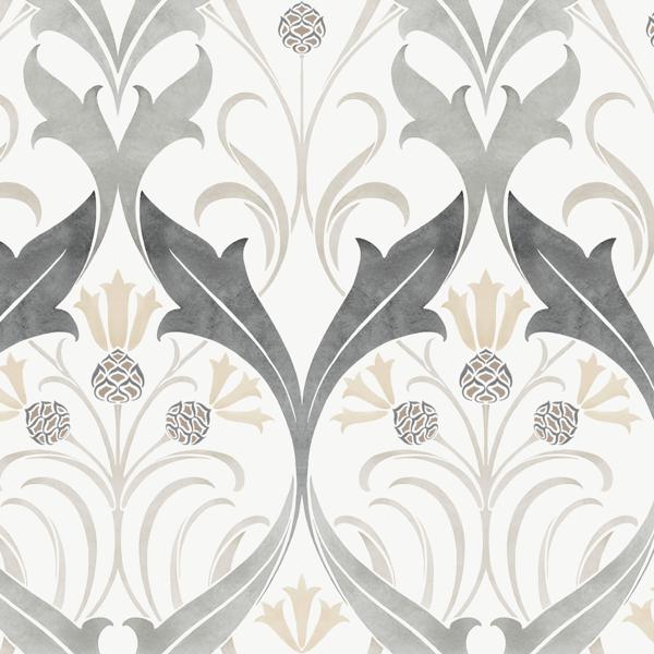 Sample - W3930.11.0 | W3930, Grey Damask - Kravet Design Wallpaper
