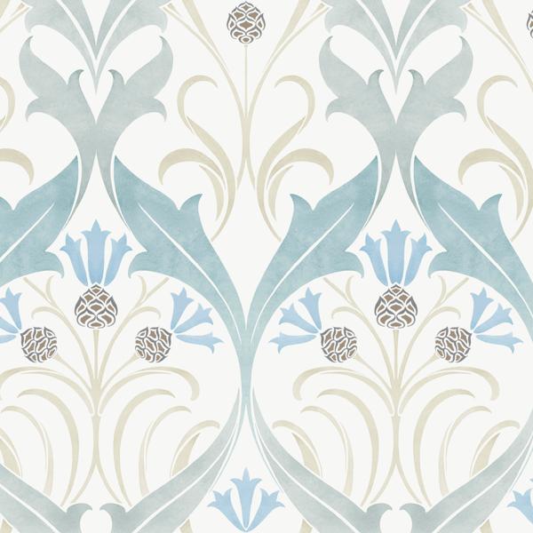 Sample - W3930.13.0 | W3930, Blue Damask - Kravet Design Wallpaper