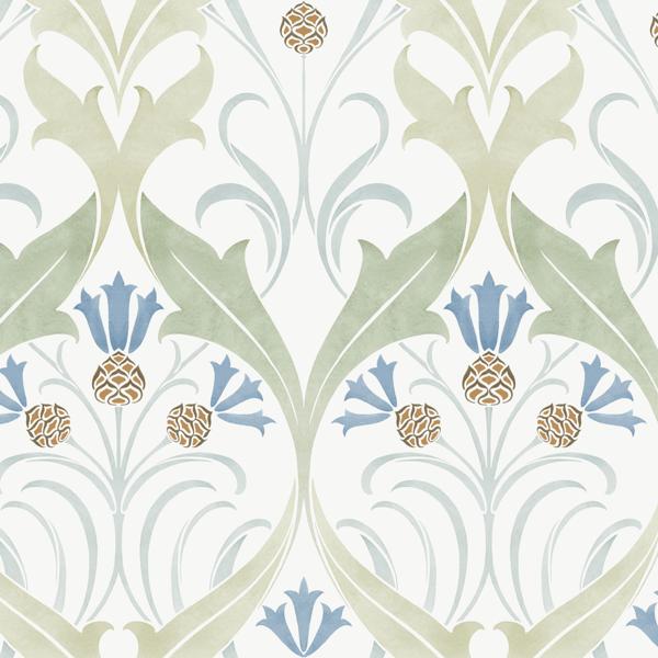 Sample - W3930.315.0 | W3930, Green Damask - Kravet Design Wallpaper