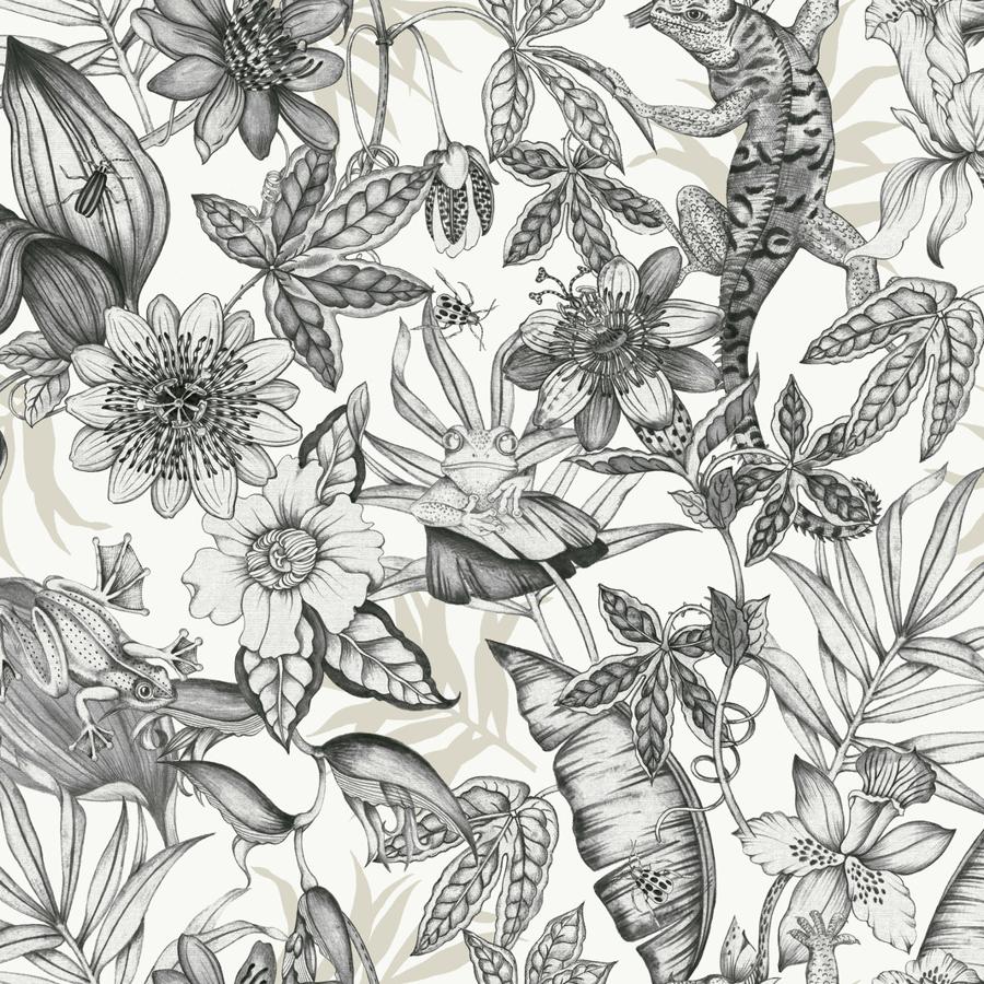 Sample - W4131-8 | Kravet Design, Black Botanical - Kravet Design Wallpaper - W4131.8.0