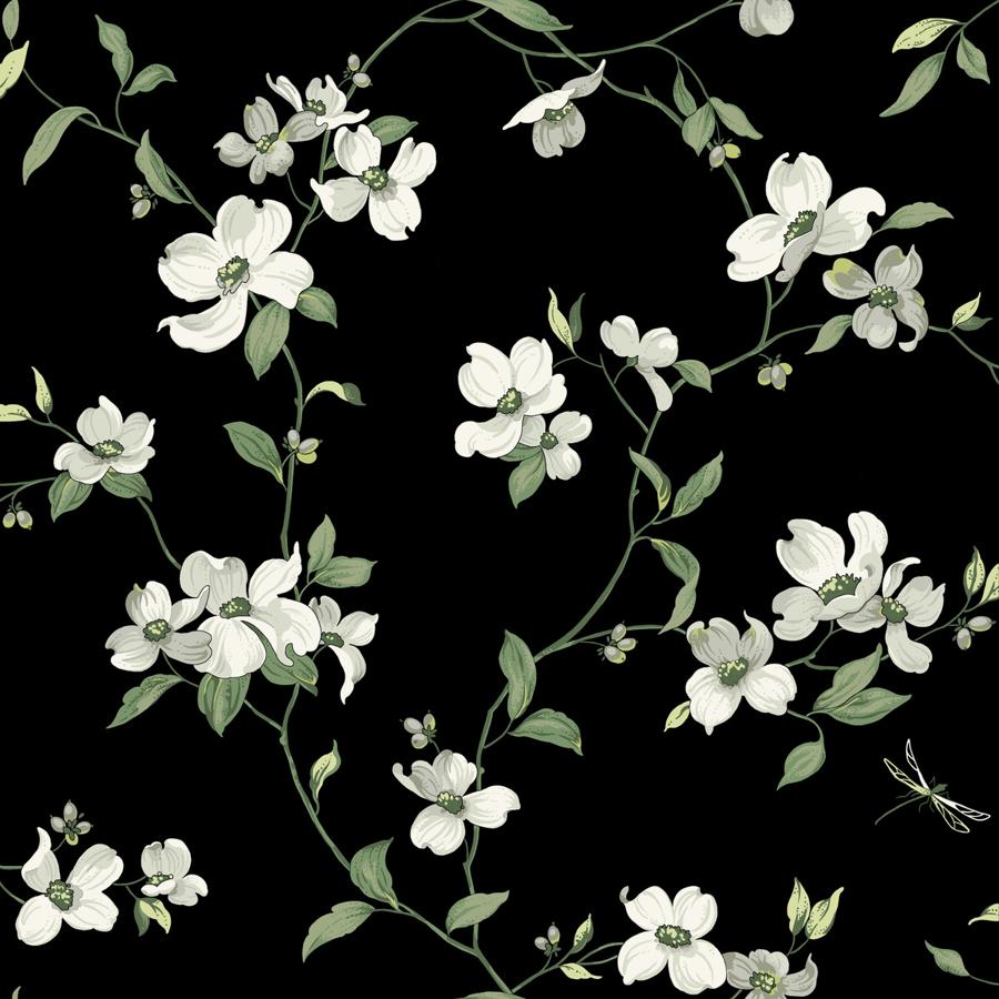 Sample - W4137-830 | Kravet Design, Black Botanical - Kravet Design Wallpaper - W4137.830.0