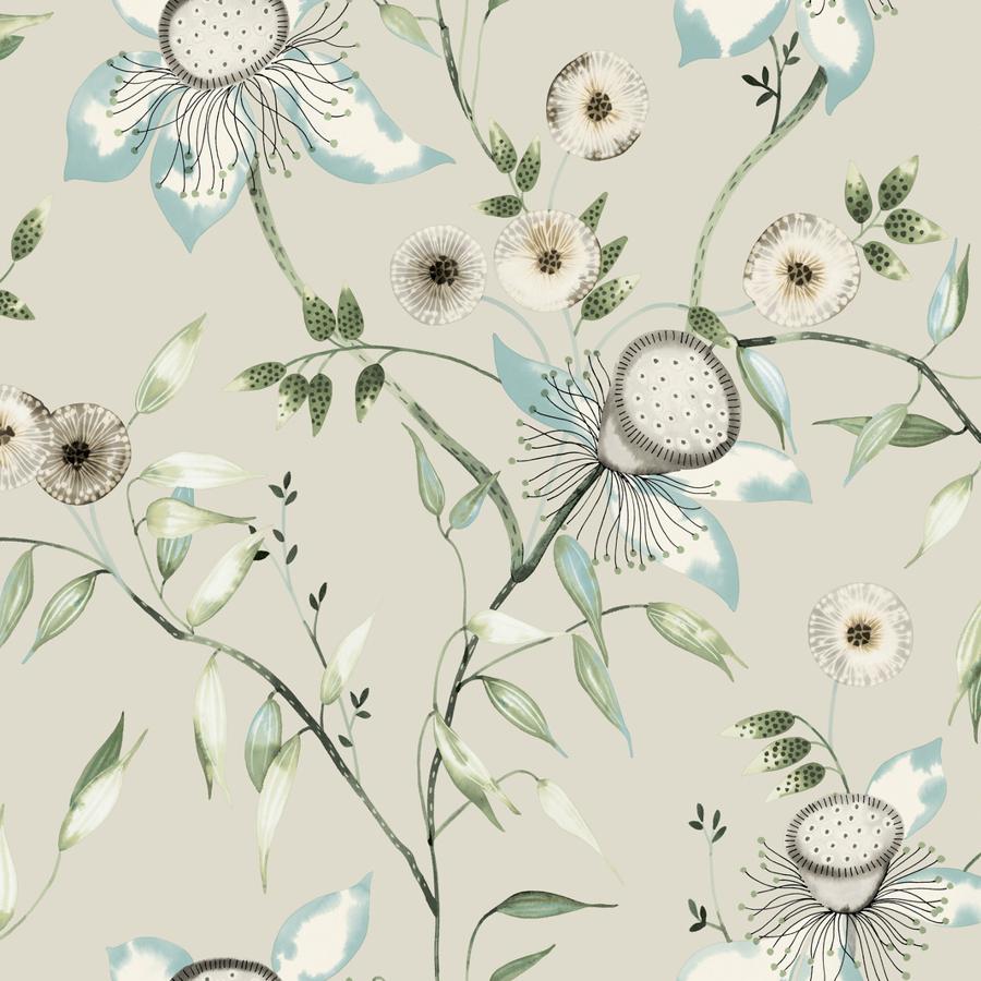 Sample - W4140-15 | Kravet Design, Blue Botanical - Kravet Design Wallpaper - W4140.15.0