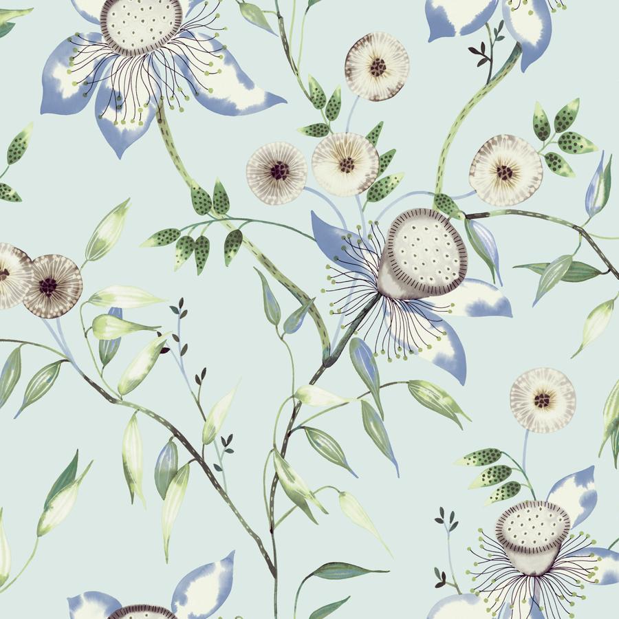 Sample - W4140-5 | Kravet Design, Blue Botanical - Kravet Design Wallpaper - W4140.5.0