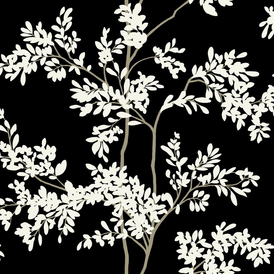 Sample - W4141-81 | Kravet Design, Black Botanical - Kravet Design Wallpaper - W4141.81.0