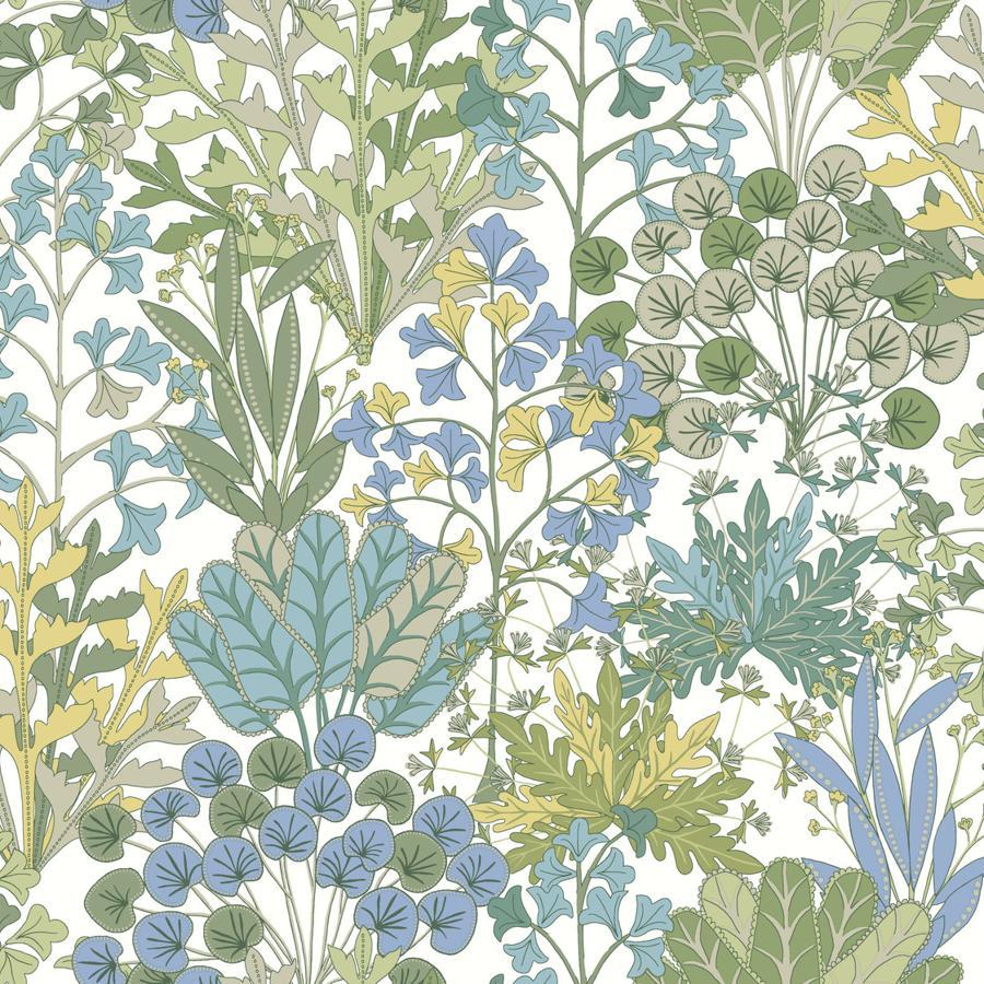 Sample - W4142-153 | Kravet Design, Blue Botanical - Kravet Design Wallpaper - W4142.153.0