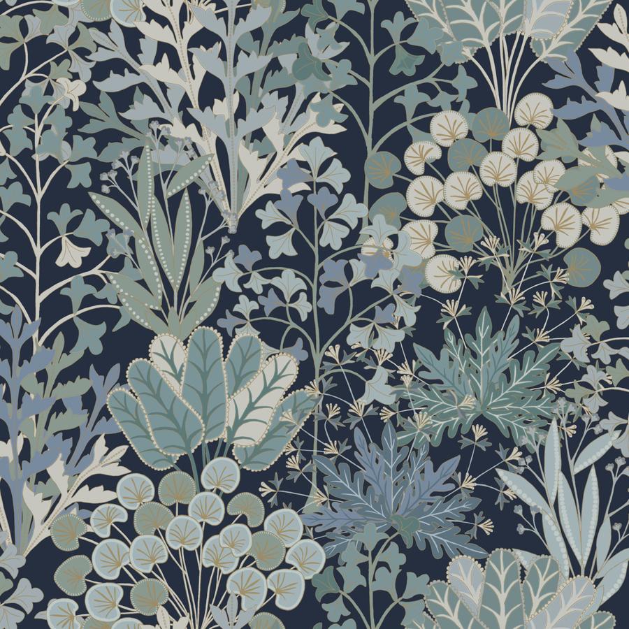 Sample - W4142-50 | Kravet Design, Blue Botanical - Kravet Design Wallpaper - W4142.50.0