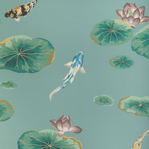 Sample - W4146-353 | Lotus Pond Wp, Green Animals - Kravet Wallpaper - W4146.353.0
