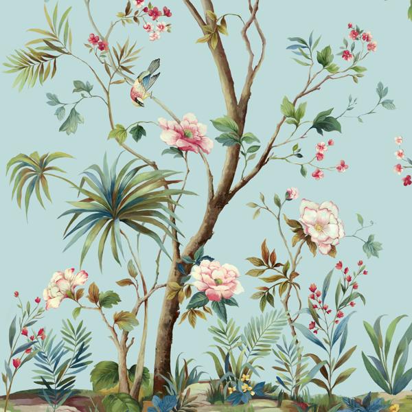 Sample - W4173-519 | Kravet Design, Blue Botanical - Kravet Wallpaper - W4173.519.0
