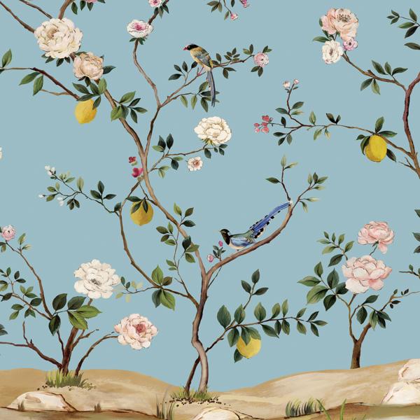 Sample - W4177-514 | Kravet Design, Blue Botanical - Kravet Wallpaper - W4177.514.0