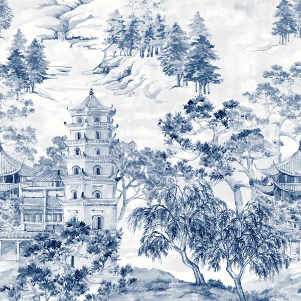 Sample - W4199-155 | Kravet Design, Blue Toile - Kravet Wallpaper - W4199.155.0