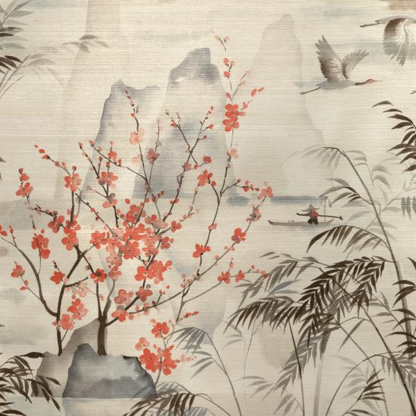 Sample - W4205-619 | Kravet Design, Brown Chinoiserie - Kravet Wallpaper - W4205.619.0