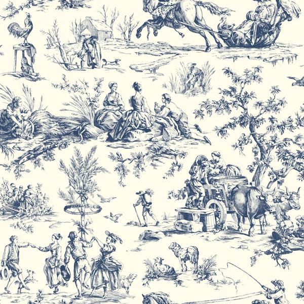 Sample - W4237-50 | Kravet Design, Blue Toile - Kravet Design Wallpaper - W4237.50.0