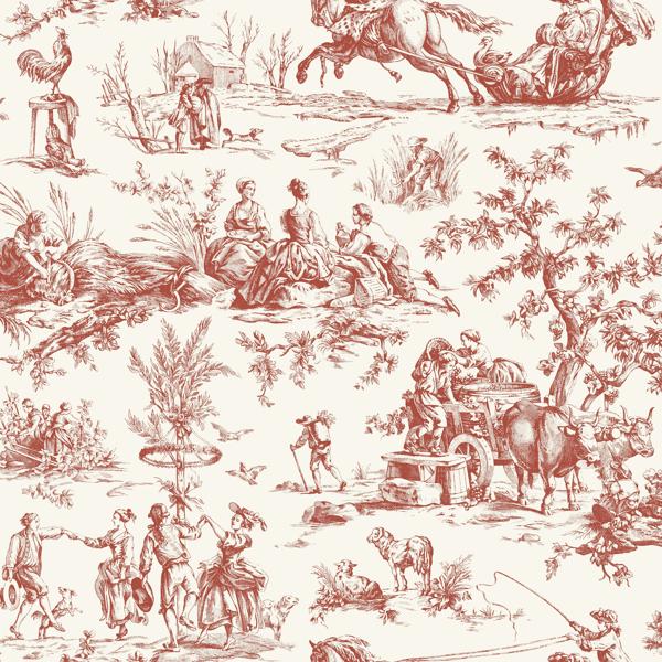 Sample - W4237-9 | Kravet Design, Red Toile - Kravet Design Wallpaper - W4237.9.0
