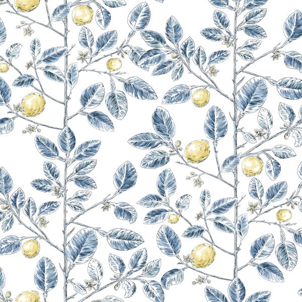 Sample - W4241-540 | Kravet Design, Blue Botanical - Kravet Design Wallpaper - W4241.540.0