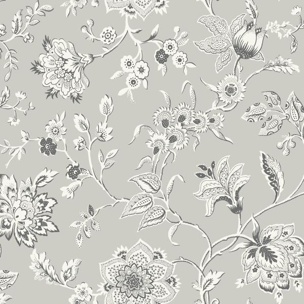 Sample - W4242-11 | Kravet Design, Grey Floral - Kravet Design Wallpaper - W4242.11.0