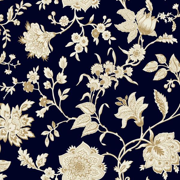 Sample - W4242-84 | Kravet Design, Black Floral - Kravet Design Wallpaper - W4242.84.0