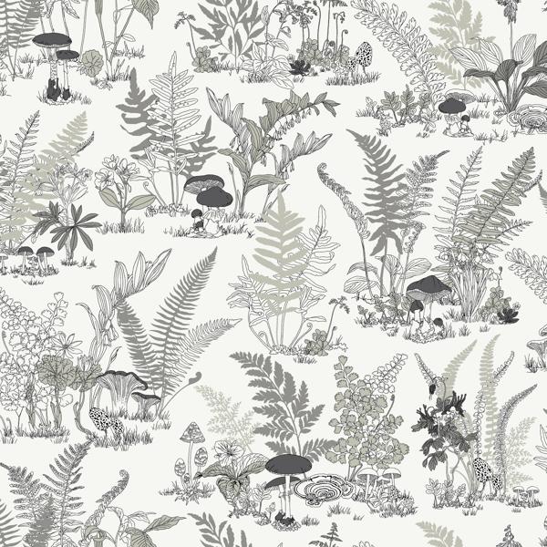 Sample - W4244-1121 | Kravet Design, Grey Botanical - Kravet Design Wallpaper - W4244.1121.0