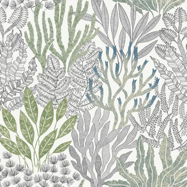 Sample - W4246-13 | Kravet Design, Green Botanical - Kravet Design Wallpaper - W4246.13.0