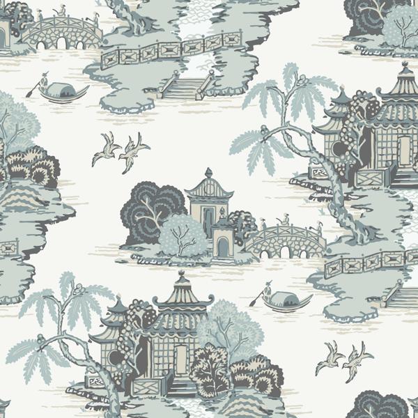 Sample - W4247-1511 | Kravet Design, Blue Toile - Kravet Design Wallpaper - W4247.1511.0