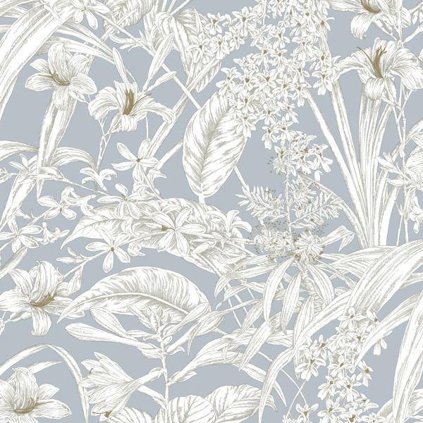 Sample - W4248-15 | Kravet Design, Blue Botanical - Kravet Design Wallpaper - W4248.15.0