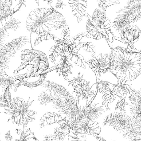Sample - W4250-8 | Kravet Design, Black Tropical - Kravet Design Wallpaper - W4250.8.0