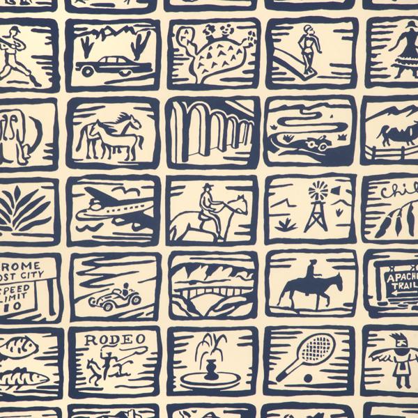 Sample - W4257-50 | Arizona Sketchbook Wp, Blue Novelty - Kravet Couture Wallpaper - W4257.50.0