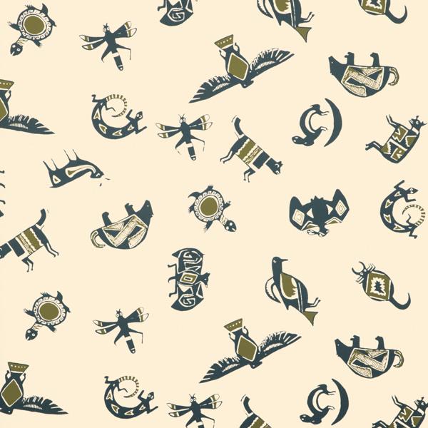 Sample - W4261-3 | Mimbres Wp, Green Animals - Kravet Couture Wallpaper - W4261.3.0