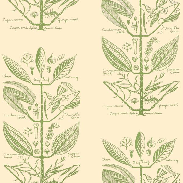 Sample - W4263-30 | Sugar And Spice Wp, Green Botanical - Kravet Couture Wallpaper - W4263.30.0