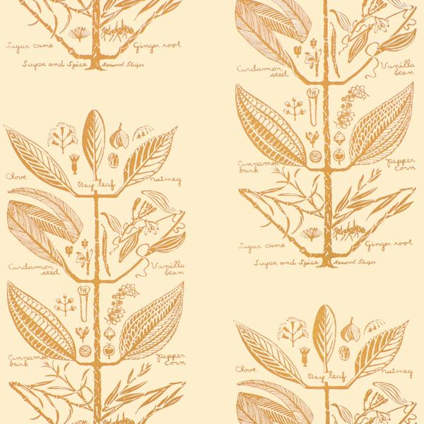 Sample - W4263-404 | Sugar And Spice Wp, Gold Botanical - Kravet Couture Wallpaper - W4263.404.0