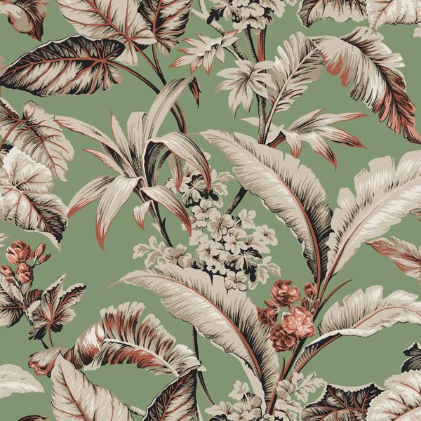 Sample - W4272-312 | Kravet Design, Green Botanical - Kravet Design Wallpaper - W4272.312.0