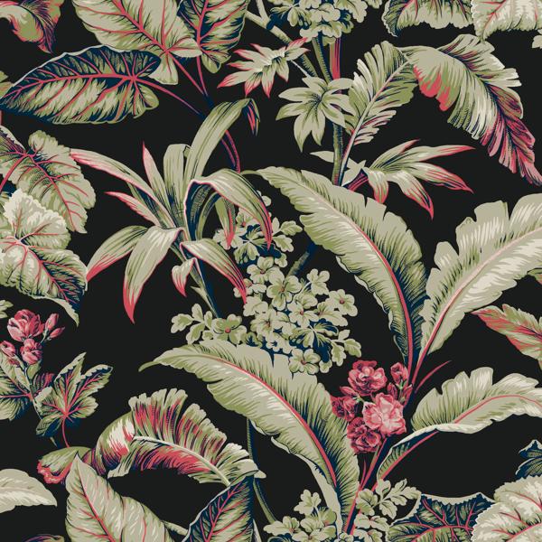 Sample - W4272-819 | Kravet Design, Black Botanical - Kravet Design Wallpaper - W4272.819.0
