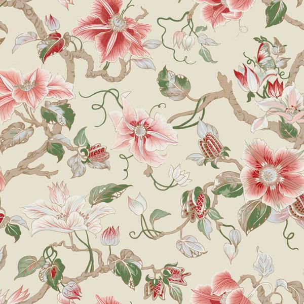 Sample - W4274-317 | Kravet Design, Red Floral - Kravet Design Wallpaper - W4274.317.0