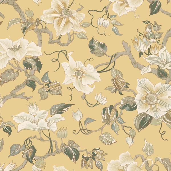 Sample - W4274-430 | Kravet Design, Yellow Floral - Kravet Design Wallpaper - W4274.430.0