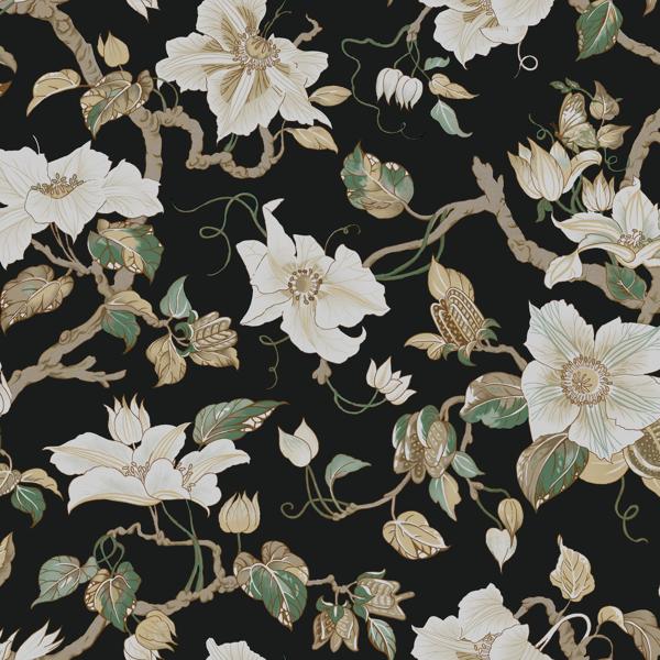 Sample - W4274-83 | Kravet Design, Black Floral - Kravet Design Wallpaper - W4274.83.0