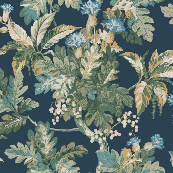 Sample - W4275-514 | Kravet Design, Blue Botanical - Kravet Design Wallpaper - W4275.514.0