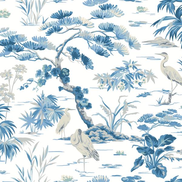 Sample - W4277-515 | Kravet Design, Blue Botanical - Kravet Design Wallpaper - W4277.515.0