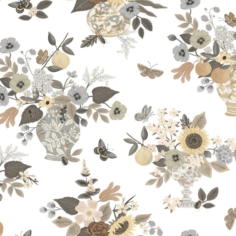 Sample - W4288-1611 | Kravet Design, Grey Floral - Kravet Design Wallpaper - W4288.1611.0