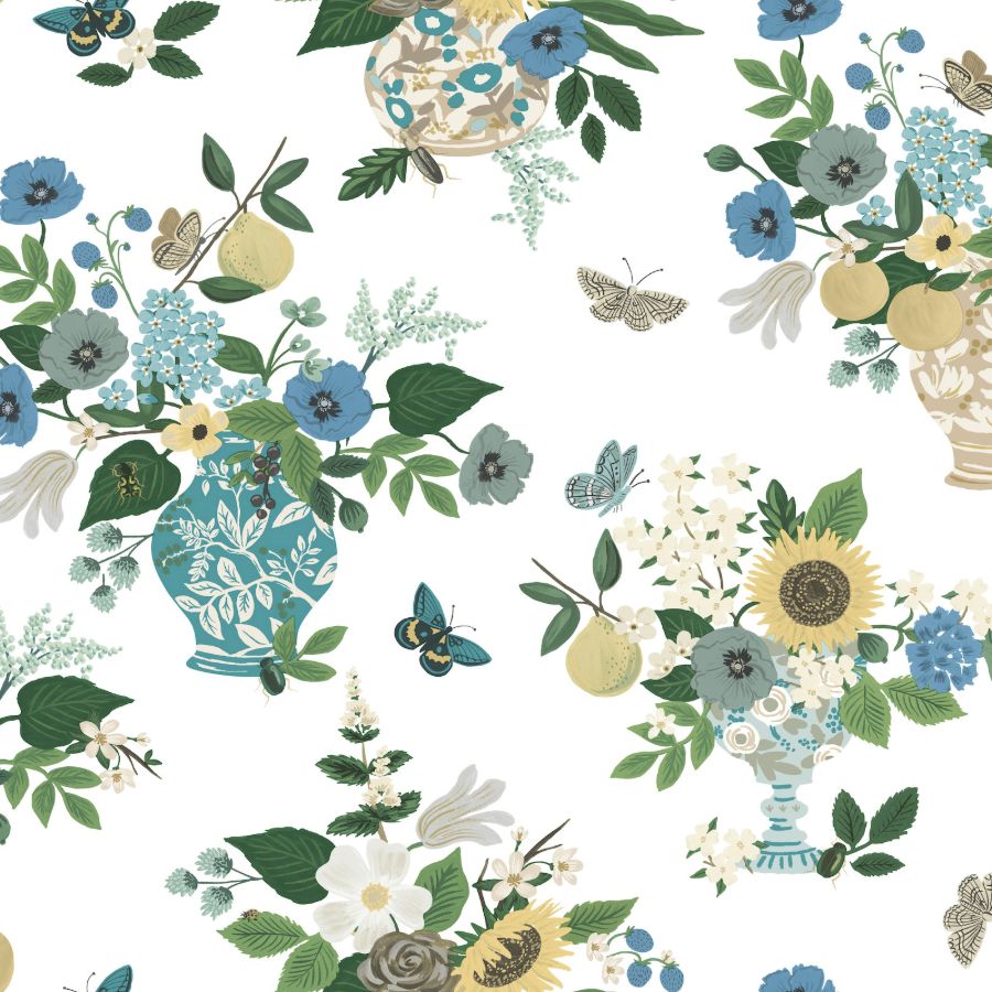 Sample - W4288-540 | Kravet Design, Blue Floral - Kravet Design Wallpaper - W4288.540.0