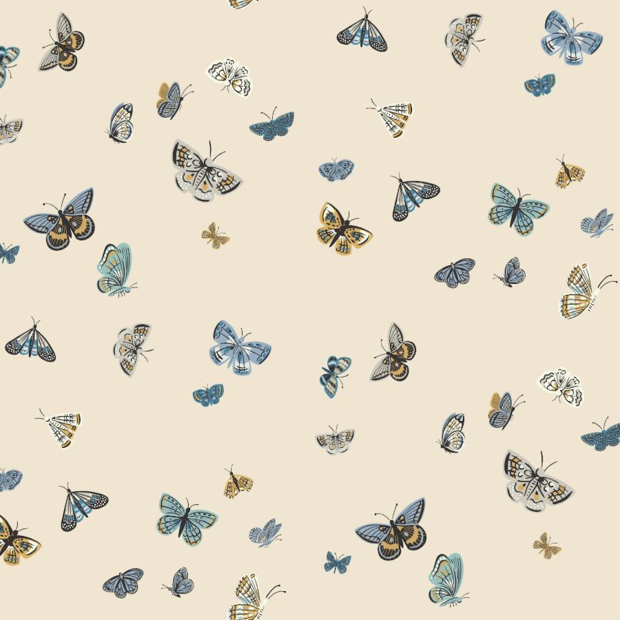 Sample - W4289-540 | Kravet Design, Blue Insects - Kravet Design Wallpaper - W4289.540.0