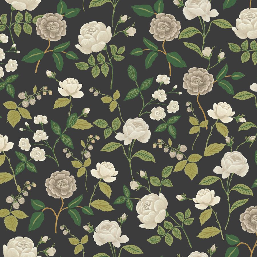 Sample - W4299-811 | Kravet Design, Black Floral - Kravet Design Wallpaper - W4299.811.0