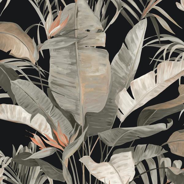 Sample - W4307-811 | Kravet Design, Black Botanical - Kravet Design Wallpaper - W4307.811.0