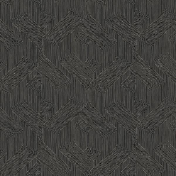 Sample - W4314-816 | Kravet Design, Black Geometric - Kravet Design Wallpaper - W4314.816.0