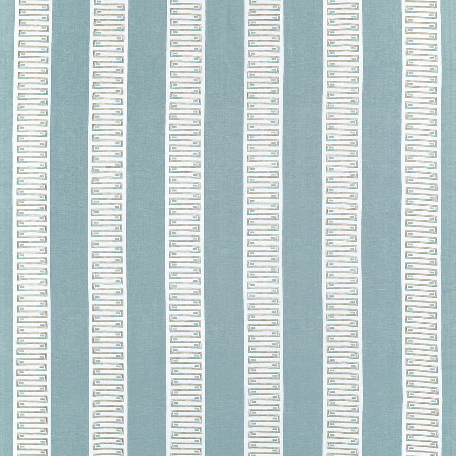 Purchase Thibaut Fabric Product W714630 pattern name Raritan Line Embroidery color name Spa Blue.