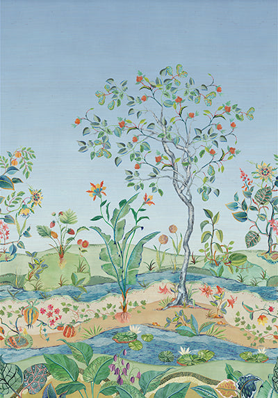 Purchase Pattern W7817-03 pattern name & colorRhapsody Mythica Mural Azure Grasscloth. Osborne & Little Wallpaper
