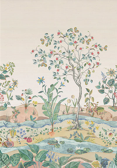 Purchase Sample - W7817-04 Rhapsody Mythica Mural Shell Grasscloth. Osborne & Little Wallpaper