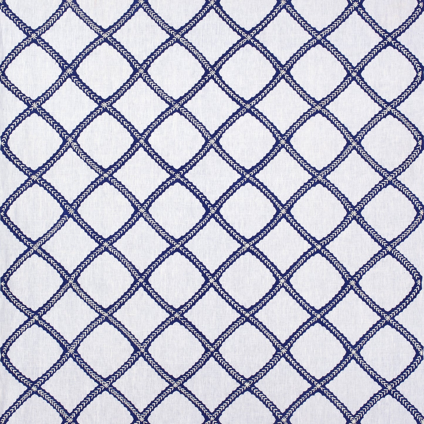 Purchase Thibaut Fabric Pattern# W788706 pattern name Majuli Embroidery color Navy on White