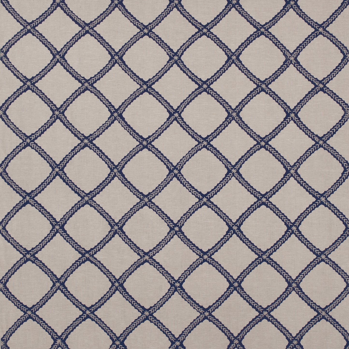 Purchase Thibaut Fabric Pattern number W788707 pattern name Majuli Embroidery color Navy on Flax