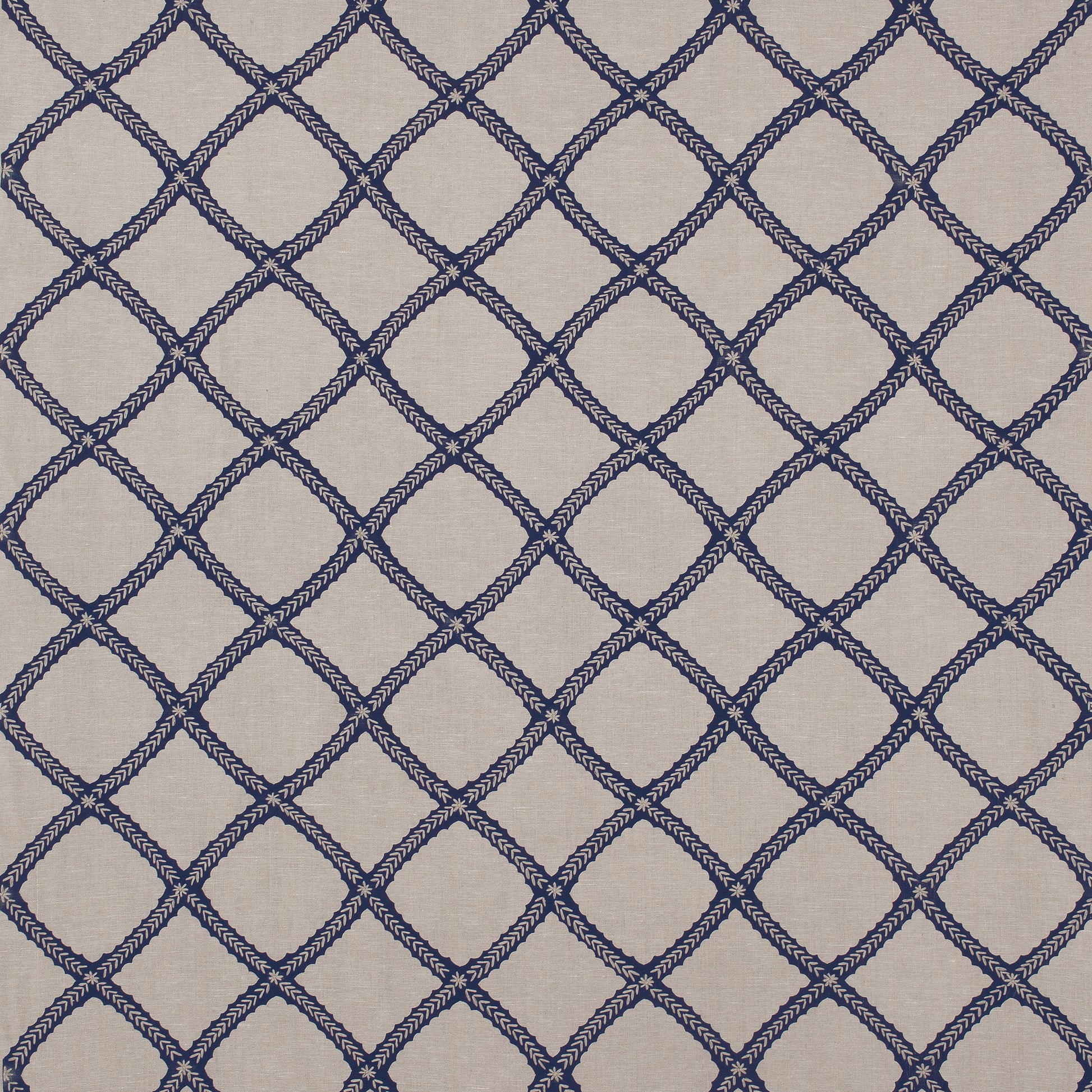 Purchase Thibaut Fabric Pattern number W788707 pattern name Majuli Embroidery color Navy on Flax
